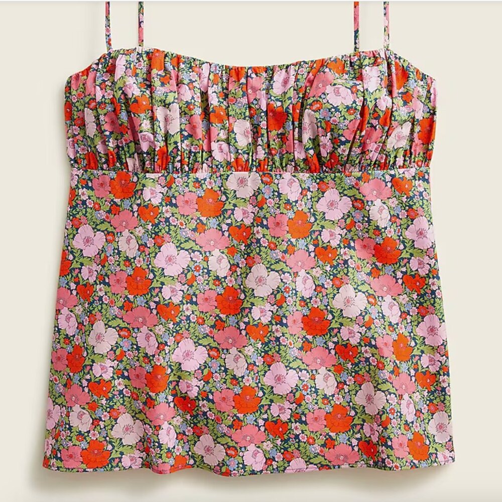 NEW J CREW Gathered organic cotton camisole in Liberty® Meadow Song XS 2